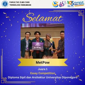 Congratulations to the 1st Place winner in the Essay Competition held by the Diploma in Civil Engineering and Architecture (DIPOVIL) of Diponegoro University.